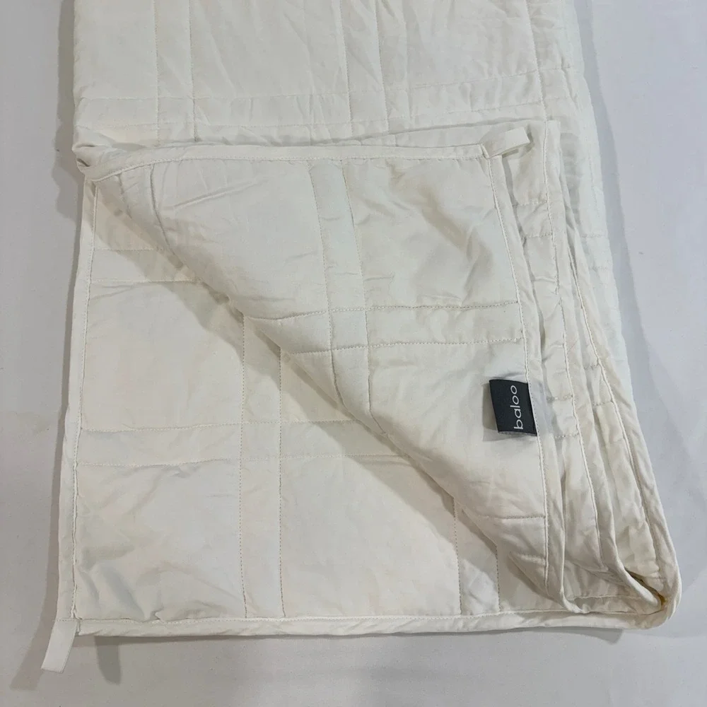 Baloo Weighted Blanket 12lbs 42x72 Throw Cotton Glass Beads White Cream Quilted